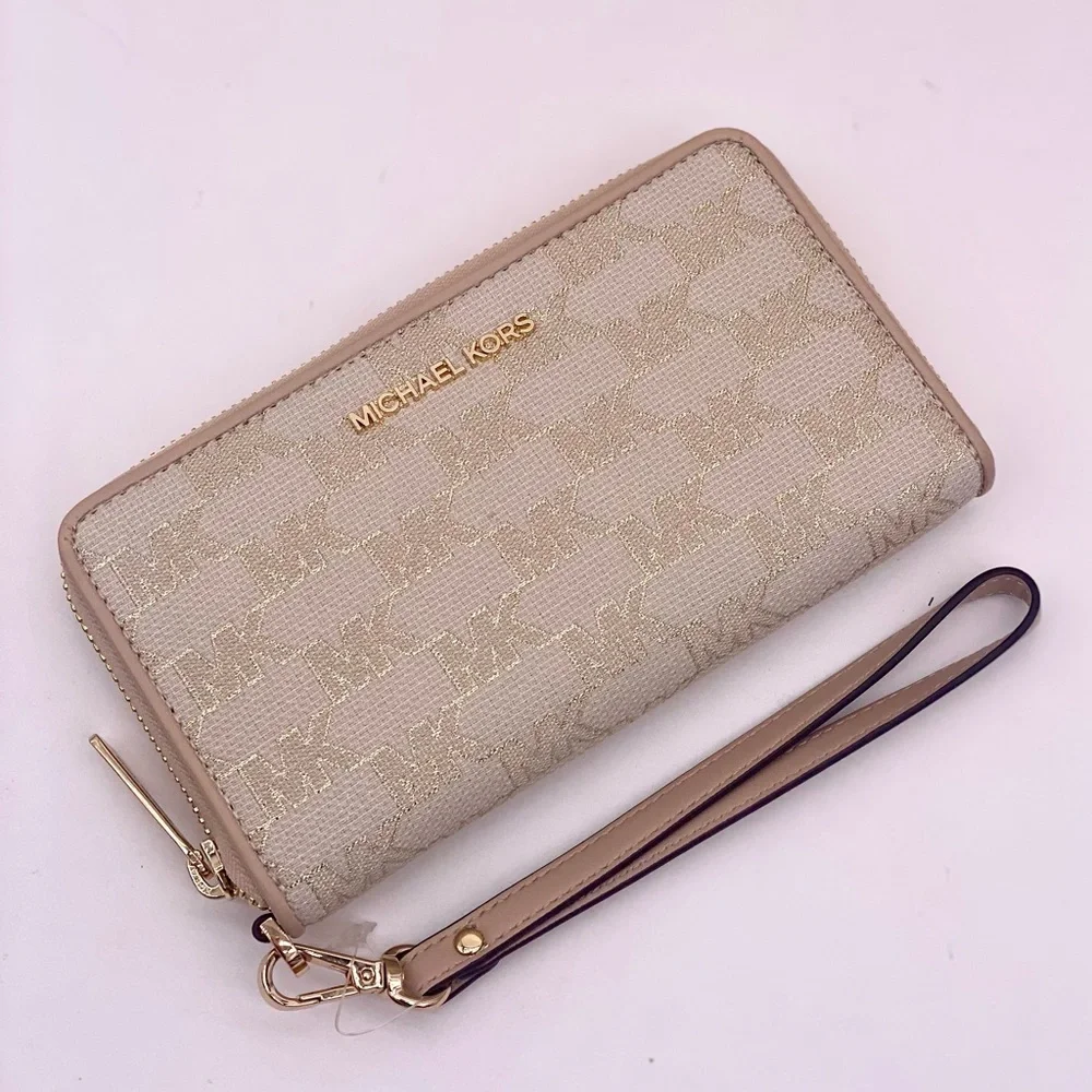 Michael Kors Jet Set Travel Wallet Phone Case Wristlet Glimmer MK Print